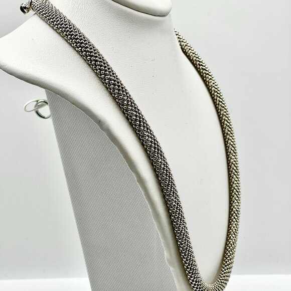 Sterling Silver & Onyx Mesh Necklace – Made in Italy | 18" Statement Chain - Picture 2 of 15